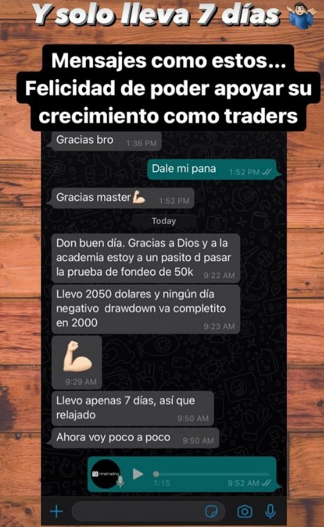 Alumno cuenta que en 7 días acumula 2050 dólares camino a superar una prueba de fondeo de 50k